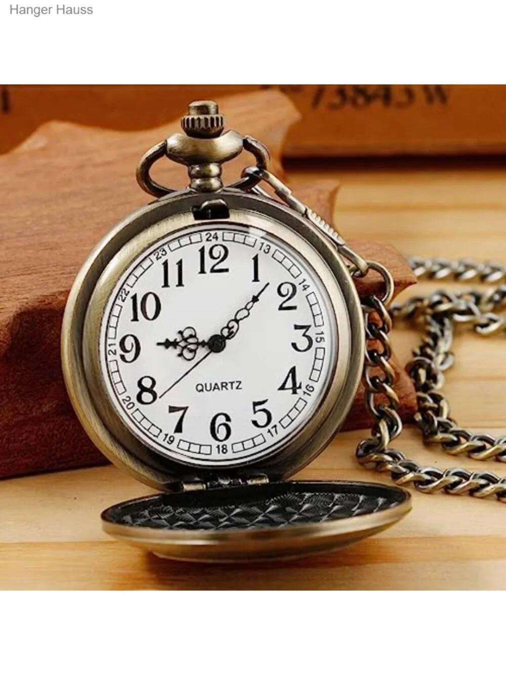 Vintage Bronze Quartz Pocket Watch for Men with Chain